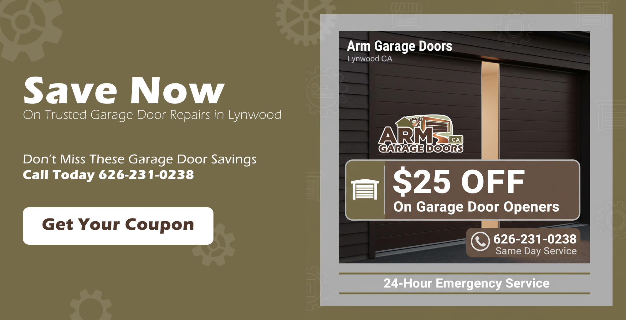 Garage door service discount coupon for repairs and installations in Lynwood CA